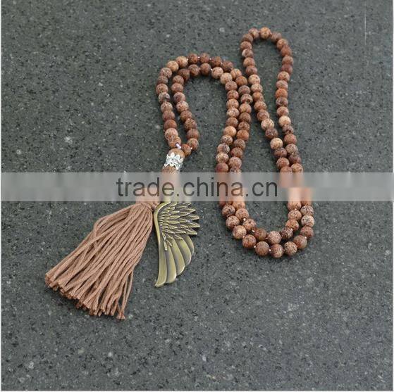 Fashion Long Hand Knotted Druzy Tassel Necklace, Druzy Beaded Neckalce