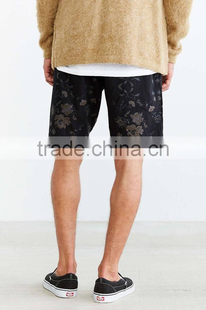 Modern linen full flowers printed mens shorts