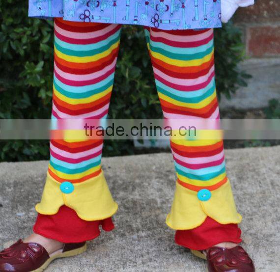Ruffle Baby Girls Cotton Stripe Pants Kids Leggings Plain Ruffle Pants