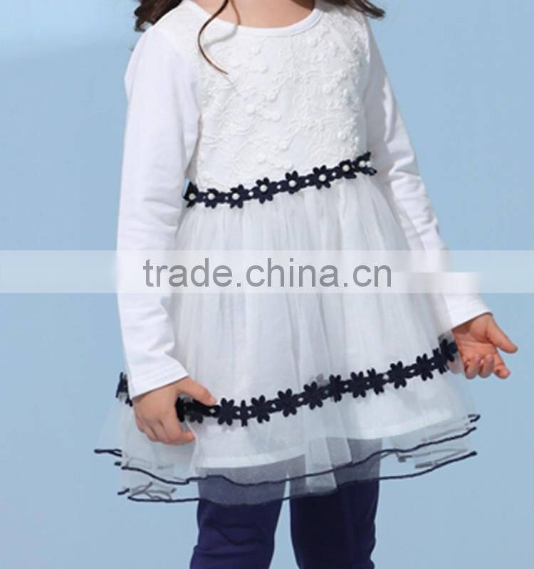 2017 Newest Autumn and Spring long-sleeve appliques lace trim baby girl dress
