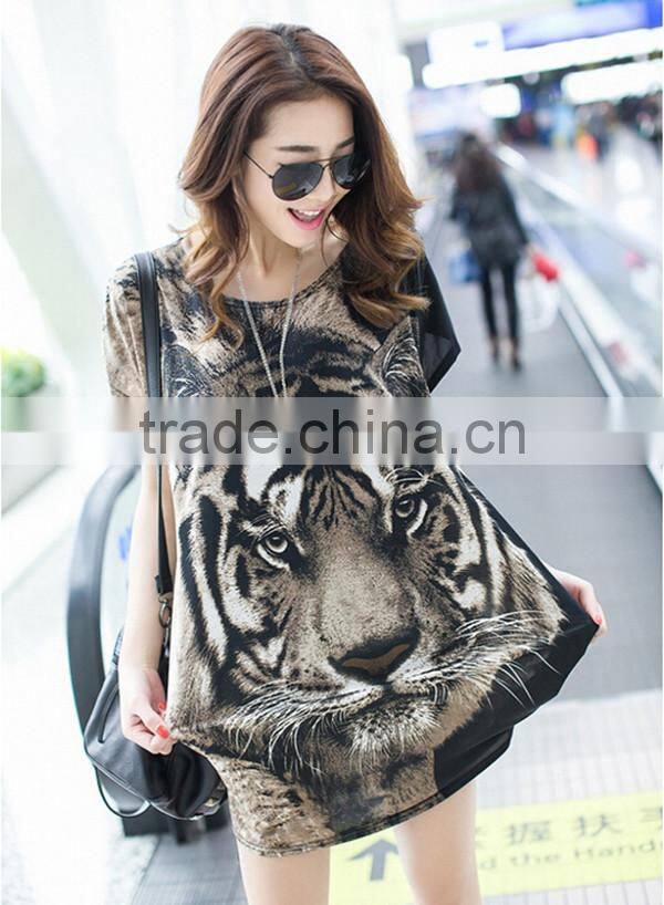 Summer Korean style plus size loose round neck short sleeve casual tiger printing 3D t shirt wholesale