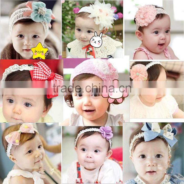 Wholesale EN and US the children's Chiffon headdress baby girl flower headbands 16 color elastic hairband Infant hair accessorie