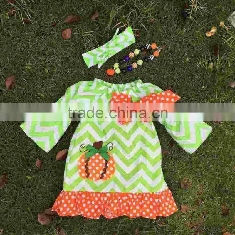 2015 new arrival kids pumpkin dress kids boutique dress girl chervon halloween dress ningbo baby kids wear firm