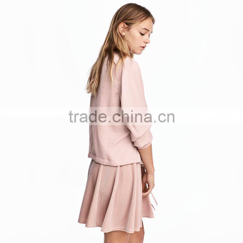 Khaki green soft ribbed collar zip bomber jacket womens thin coats and jackets