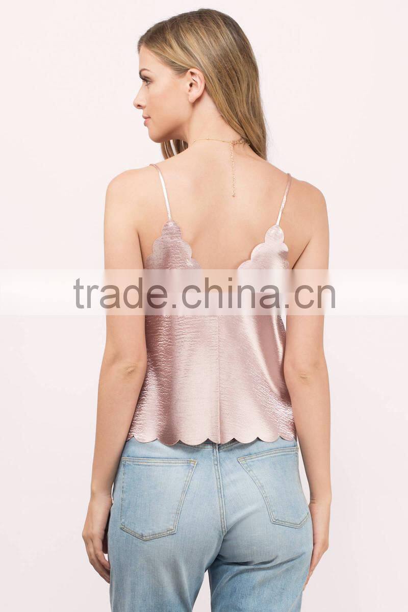 2017 latest fashion design sexy ladies 2017 Fashion lady clothing Lastest summer pink blouse satin tank top