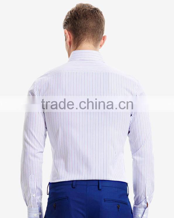 100% cotton classic fit stripe long sleeve mens shirt pocket style for oem