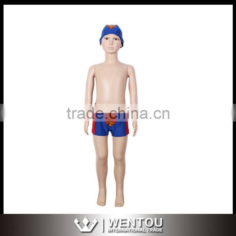 Children Boys Superman Swimming Trunk Set Hat
