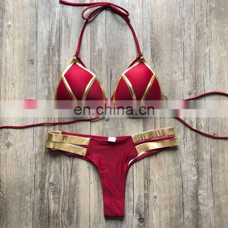 2019 New Bikinis Set Women Swimwear Push Up Pad Bikinis Bronzing Solid Swimsuit Strapless Women Beachwear Bathing Suits