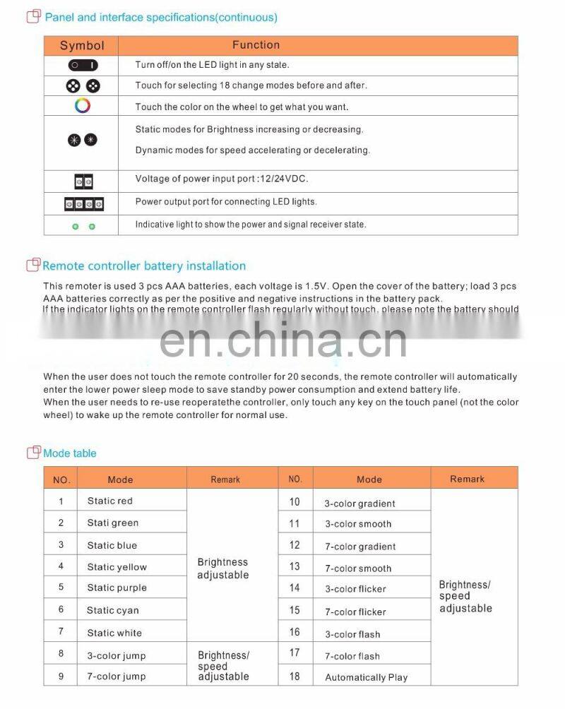 Shenzhen factory dc12v 24v RGB touchable led controller