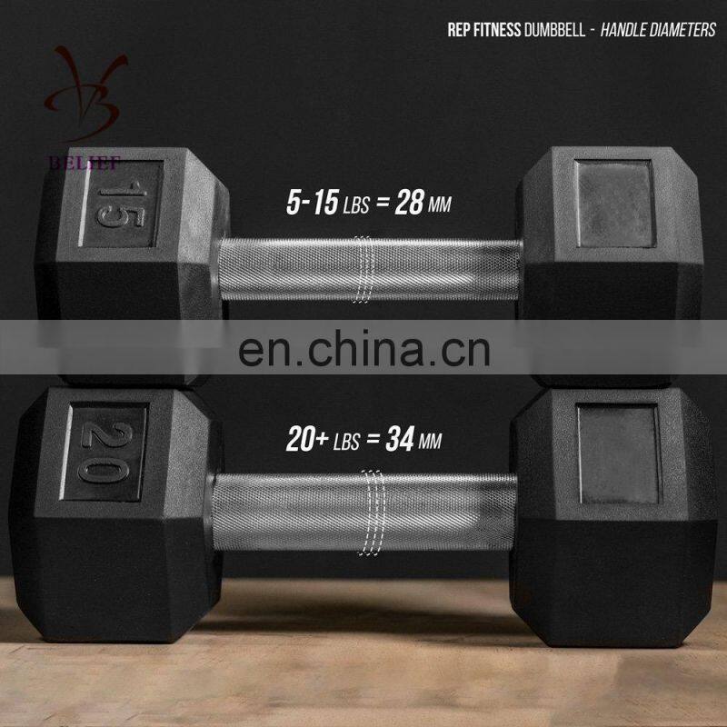 Rubber Hex Dumbbells Fully Knurled Handle