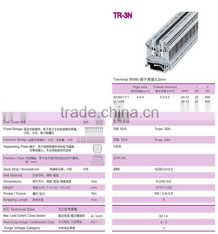 CE approved pheonix type screw rail mounted terminal blocks
