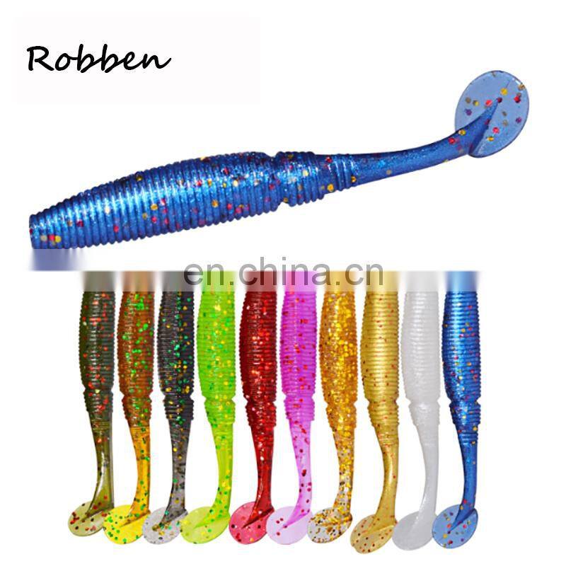 15pcs/bag T Tail Soft Lure 50mm 1g Plastic Fishing Lure Soft Baits Jig Head Texas Rig Bass Fishing Paddle Tail soft Grubs Maggo