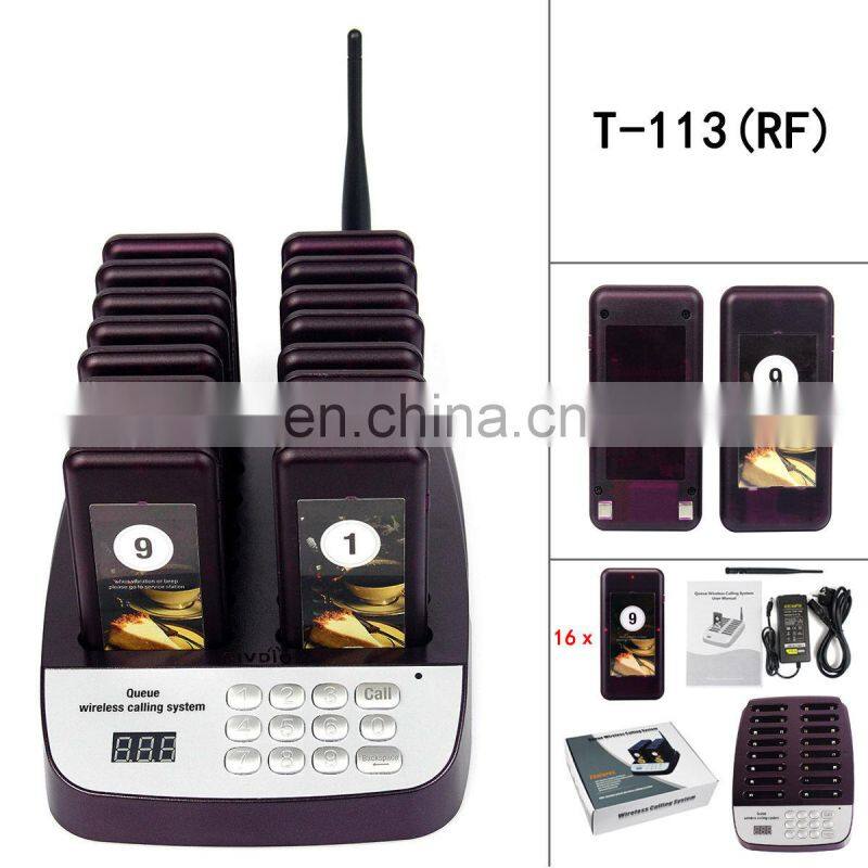 16 Channel Restaurant Coaster Pager Guest Call 433.92MHz Wireless Paging Queuing Calling System