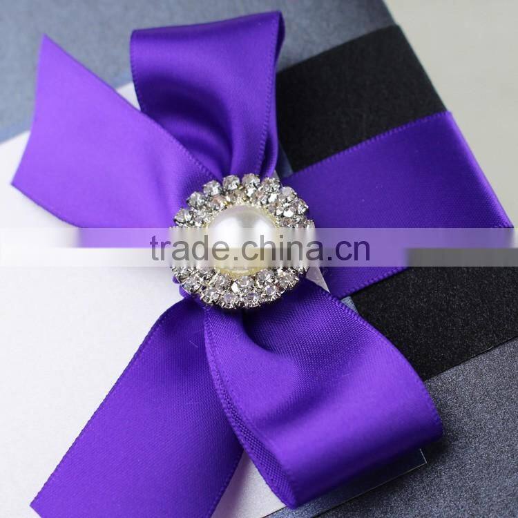 Luxury Brooch Wide Purple Ribbon for Wedding Invitations Made In China