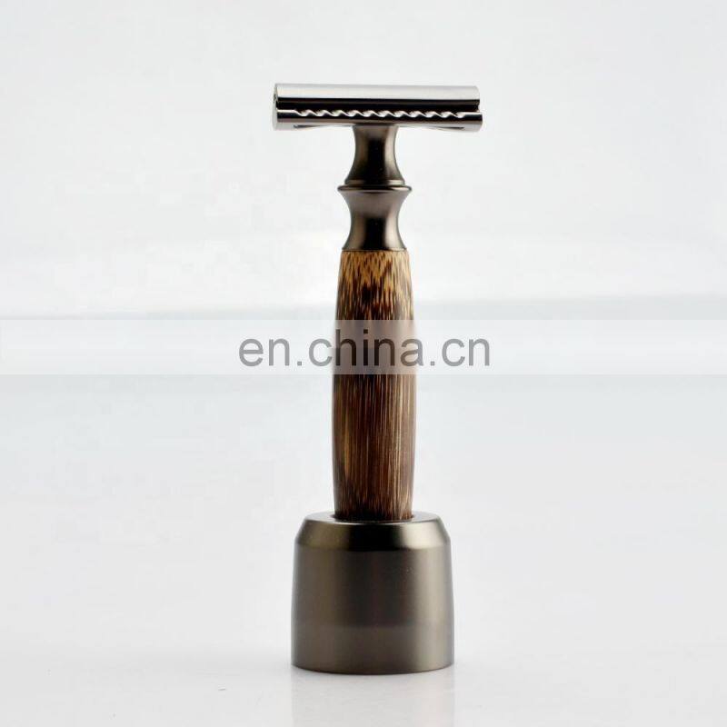 High Quality Natural Handle Mens Double Edge Adjustable Matte Black Bamboo Safety Razor