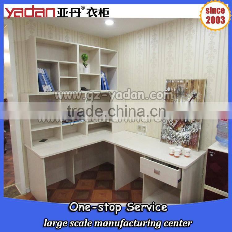 White wood panel coner bookcase /book shelf with computer desk tailor-made K/D furniture