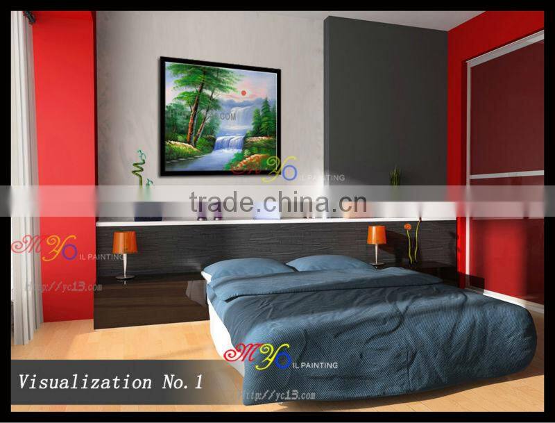 Artwork impressionist oil painting on canvas blue river handmade home decor