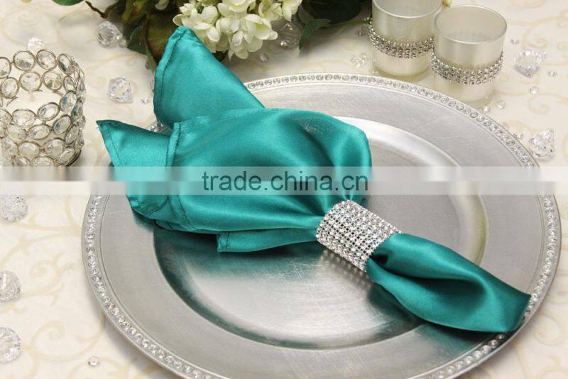 Hot sale, Polyester satin napkin with ring for wedding, fuchscia color