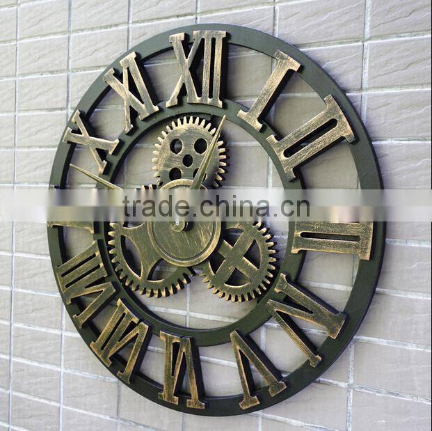 Handmade Oversized 3d Retro Rustic Decorative Luxury Art Big Gear Wooden Vintage Large Wall Clock on the Wall for Gift
