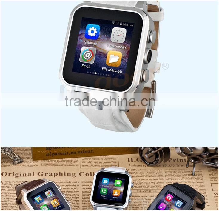 2016 New style fashion leather wrist band waterproof Android smart watch with Camera Support SIM Card and GPS