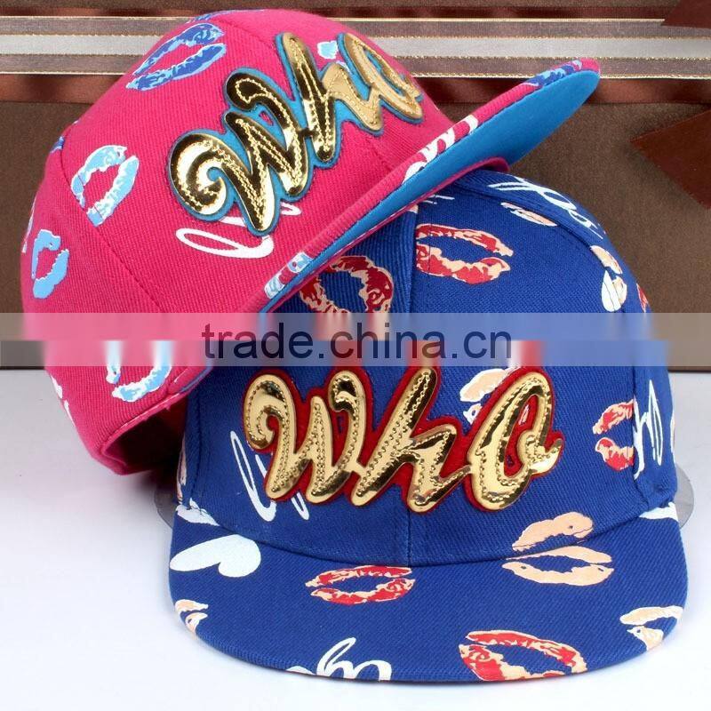 WHQ Embroidery Colorful Mouth Printing Flat Brim Boys Girls Kids Baseball Cap
