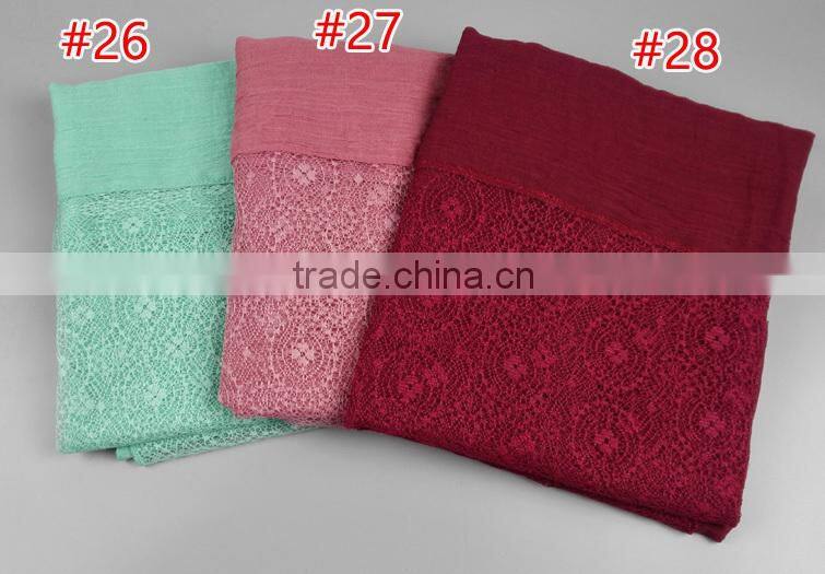 Wholesale Solid Color Cotton Linen Lace Fashion Ladies Scarf