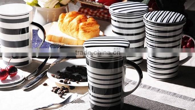 black strip design 12oz tall new bone china ceramic coffee mugs/cups for Germany