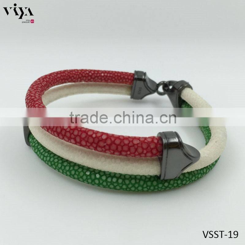 vivid orange stingray leather bracelet exotic leather men jewelry double sting ray leather bracelet