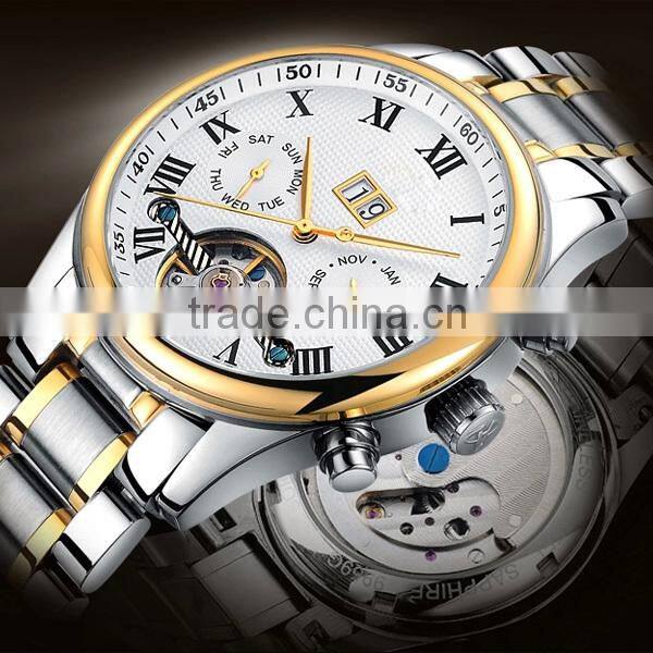 2015 new design automatic watches mechanical movement men skeleton watches fashion
