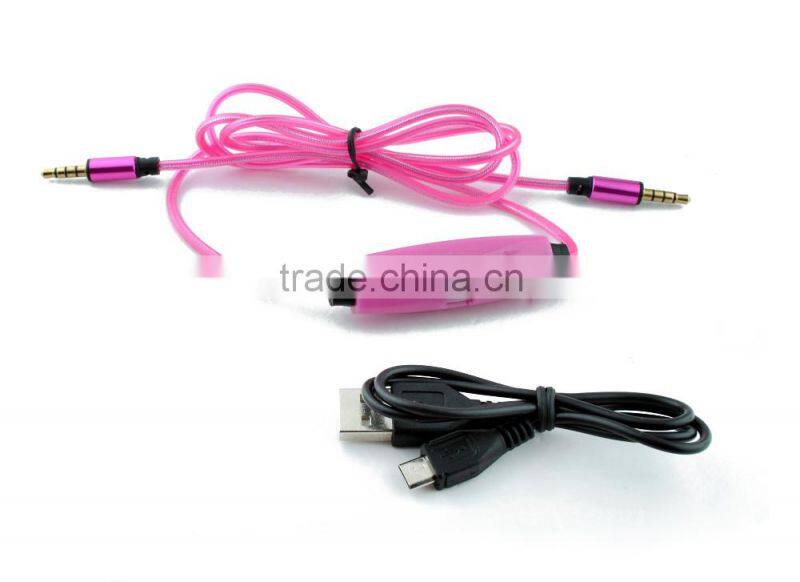 Latest Products EL/LED light cable for headphone, aux audio cable with microphone