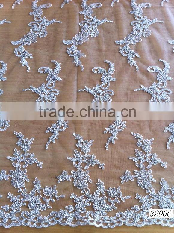 Best price high quality african cord lace fabric for wedding dresses