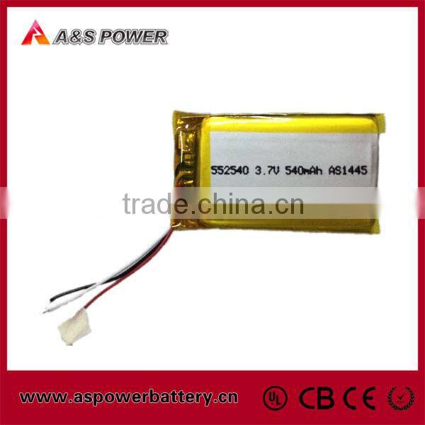 lipo Battery 3.7v 540mAh Lithium polymer Battery , 3.7v 540mAh li polymer battery for Bluetooth P552540 cell
