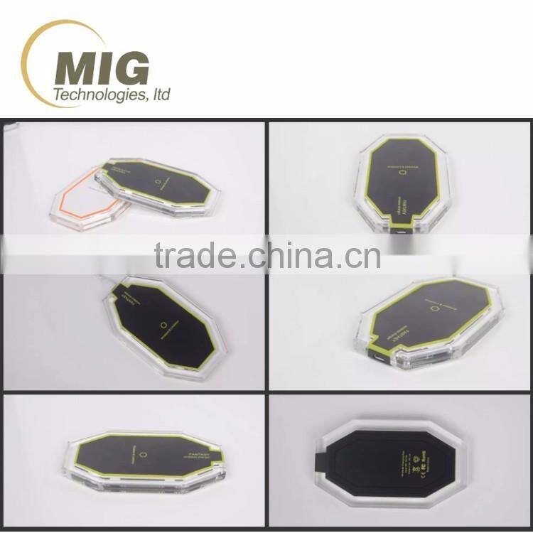 High quality wireless charger for samsung galaxy s6 s6 edge note 5 transparent wireless charging pad with 3 coils