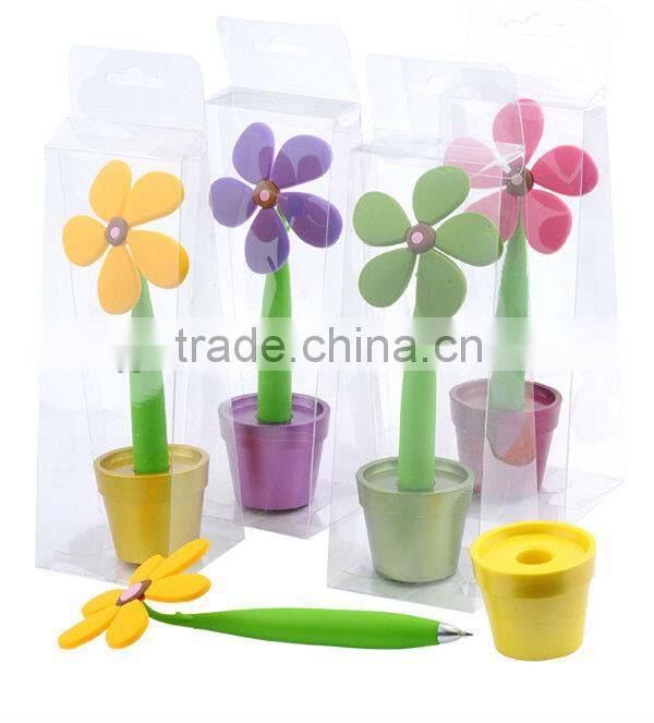 Soft Flower Rubber Material Ball Pen , Soft Cute Plastic Flower Pen For Girl Gift Set