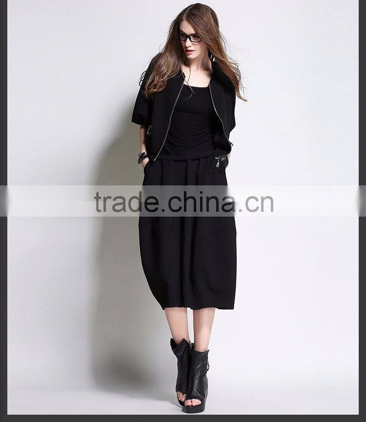 Women's Cropped Hangover Hoodie Long Sleeve Top Short Style Open Zipper Sweater Jacket Black Solid
