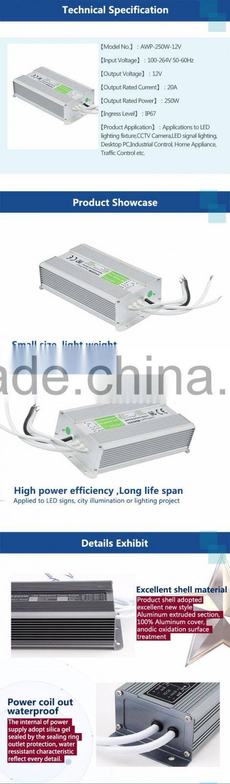 Constant voltage IP67 power 12v outdoor best power supply unit 250w led driver
