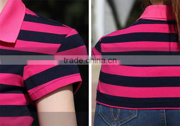 China Factory Women Cotton Blank Polo T-shirt with stripe