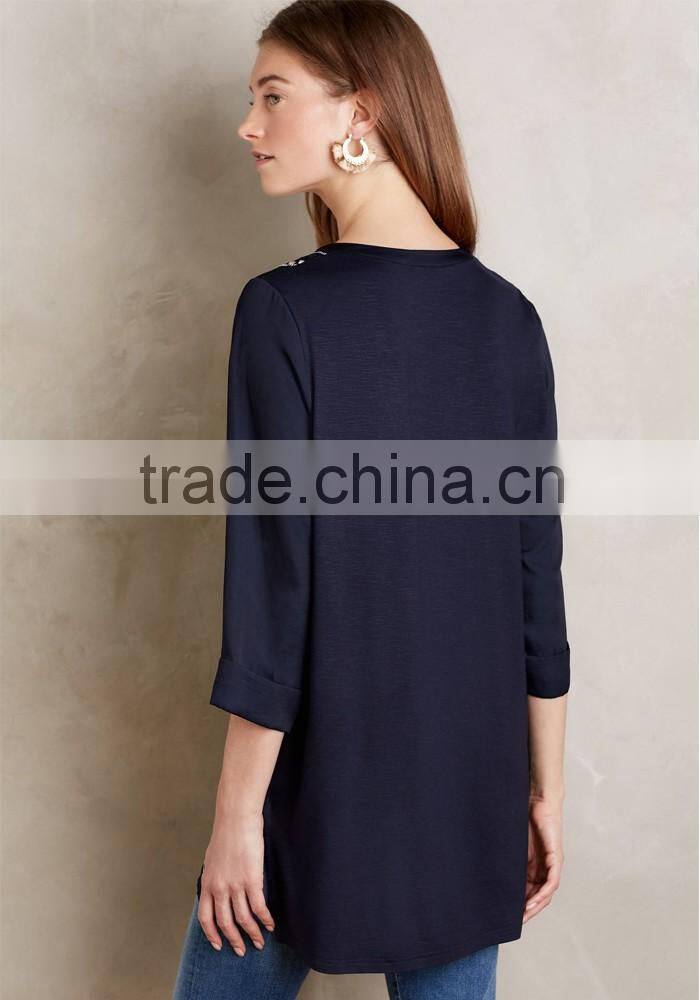 Ladies blouse long sleeve latest design embroidered blouse in fashion