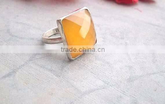 Sterling Silver Natural yellow chalcedony faceted Gemstone ring
