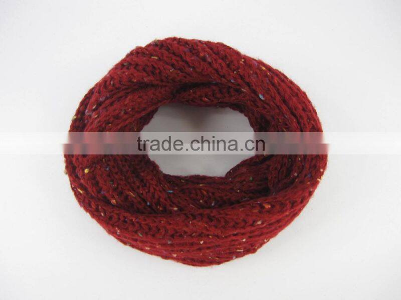 In Stock! 100% acrylic knitted burgundy neck warmer with colored decorations