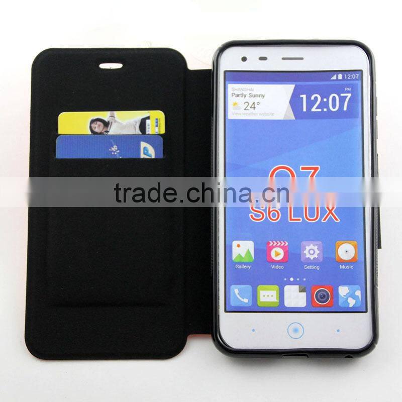 Newest wholesale mix color Pearl grain flip leather case for ZTE Q7 S6 LUX