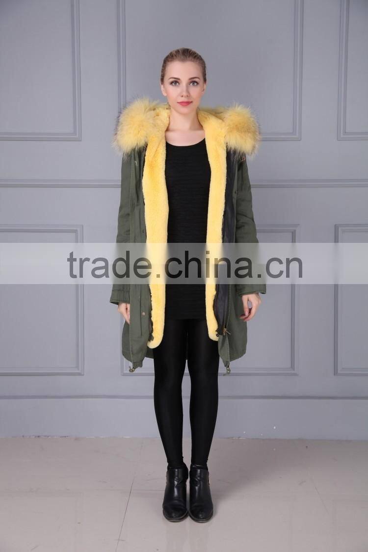 Fur Lining Women Winter Jacket Parka Raccoon Fur Parka For Ladies