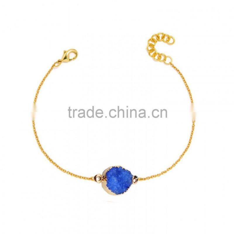 2016 Hot selling fashion rough natural stone bracelet green druzy beads bracelet