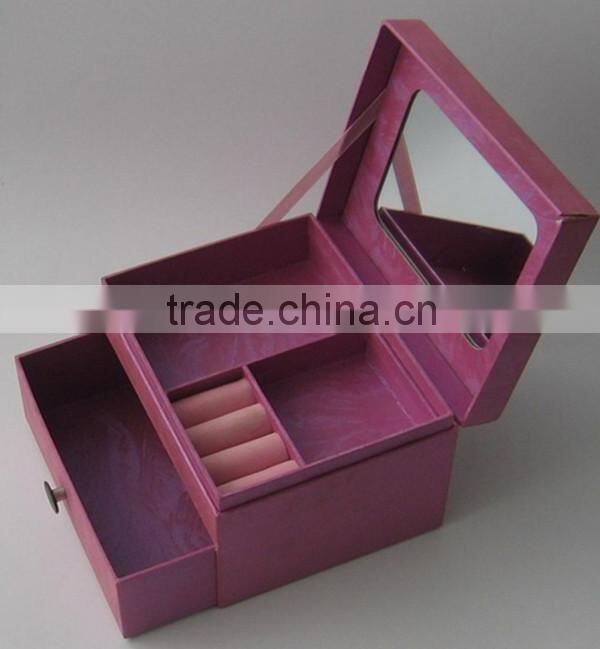 Customized Flocking Paper Jewelry Drawer Storage Box with Mirror