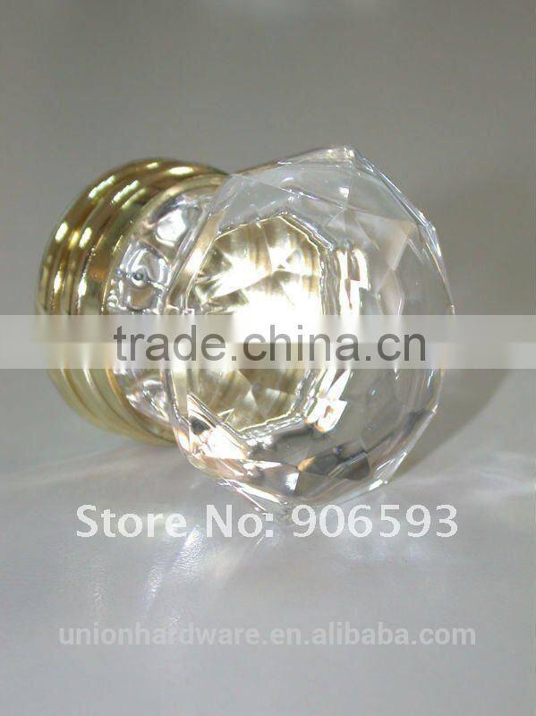 Modern european crown shape crystal cabinet door knob 35mm on brass base
