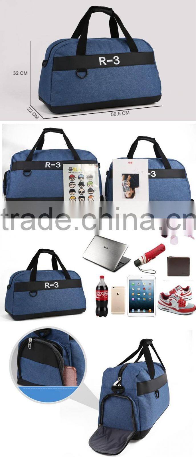 600D cheap polyester fancy travel bag sport with pocket