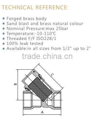 ART.4008 2'' DN50 size Brass Y strainer plug valve, fan coil heating radiator air conditioning or booster pump Y filter valve