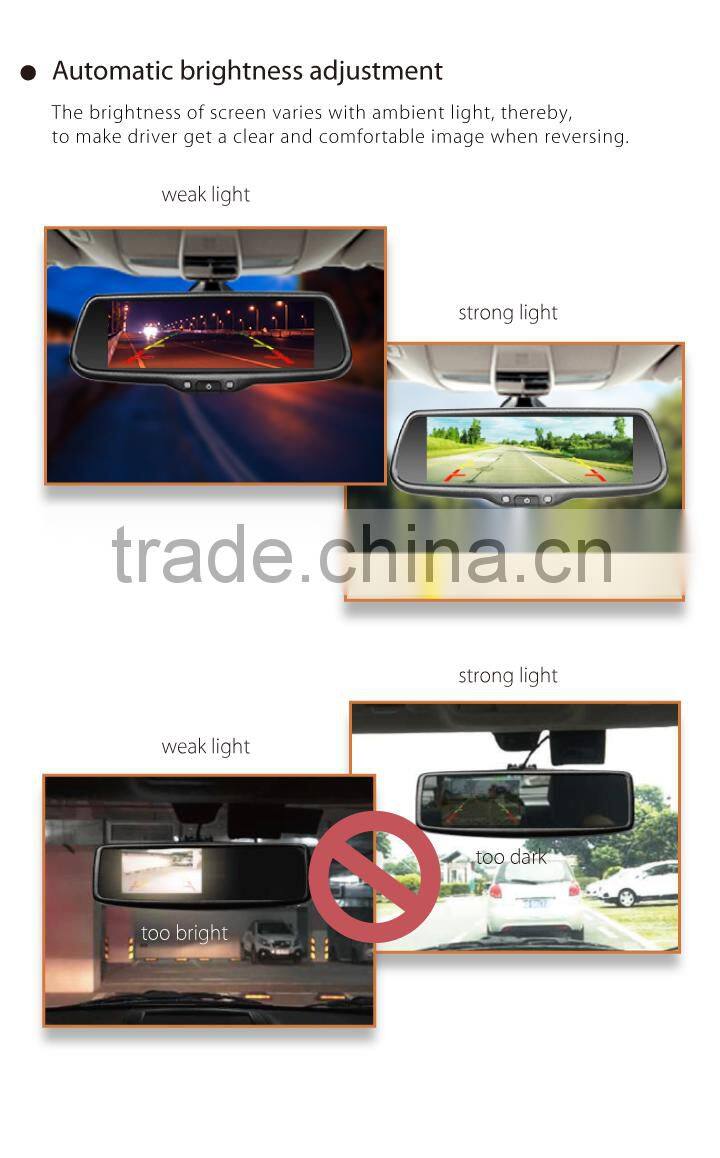 7.3 inch car rear view mirror monitor auto brigtness adjustment and 3 cameras video inpur