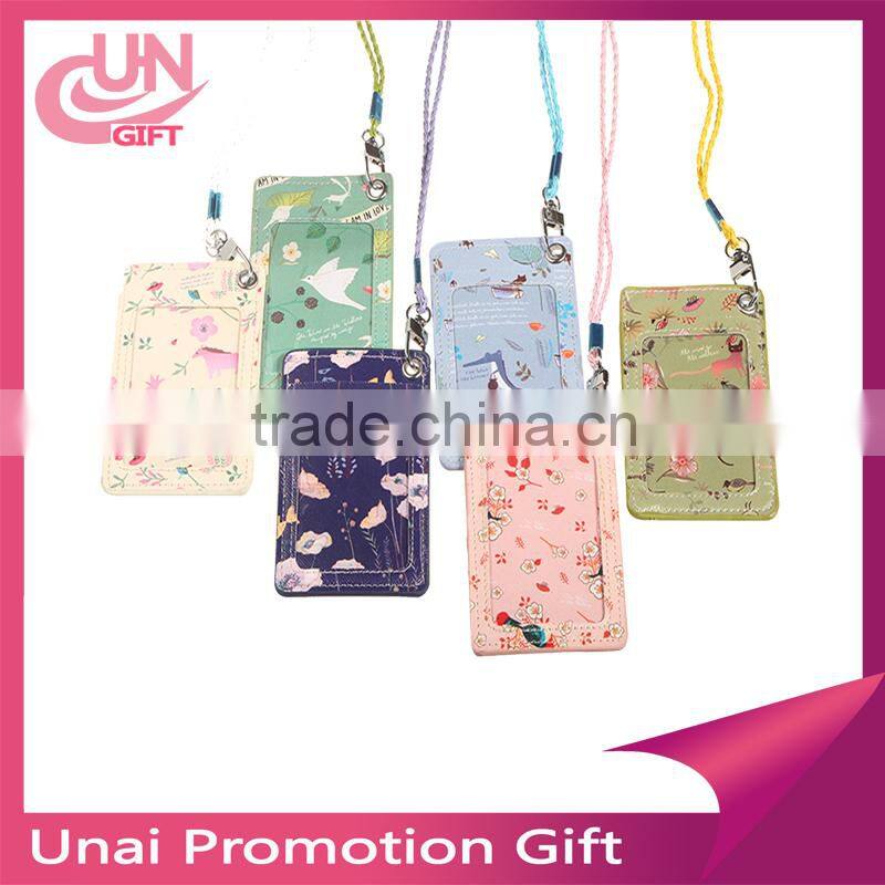 Beautiful 5 kinds of Flower Pattern With Two Card Leather Card Holder for Student