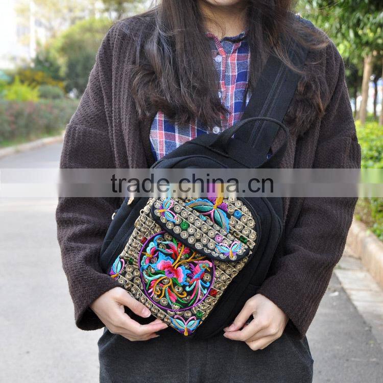 Delicate ethnic embroidery girls' backpack bag/Ladies shoulder bag fashion canvas beauty bags backpack
